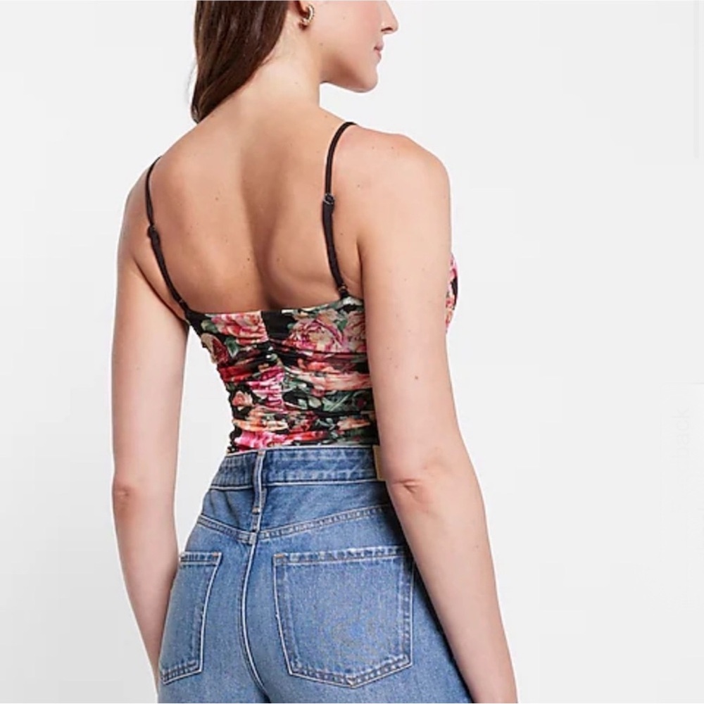 Express Body Contour Floral Mesh Cami Thong Bodysuit XL - Picture 3 of 9